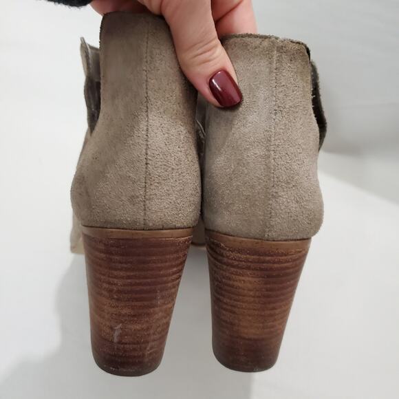 Steve Madden | Nello Taupe Suede Leather Peep Toe Heeled Booties - Picture 6 of 11